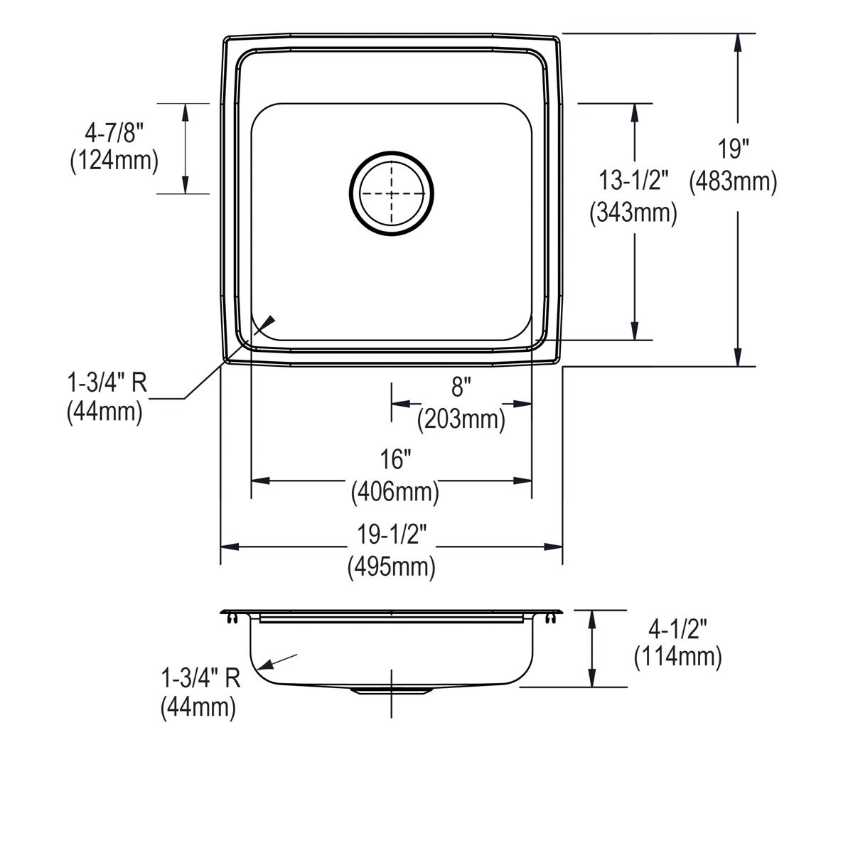 Elkay Lustertone Classic Stainless Steel 19-1/2" x 19" x 4-1/2", 3-Hole Single Bowl Drop-in ADA Sink LRAD1919453