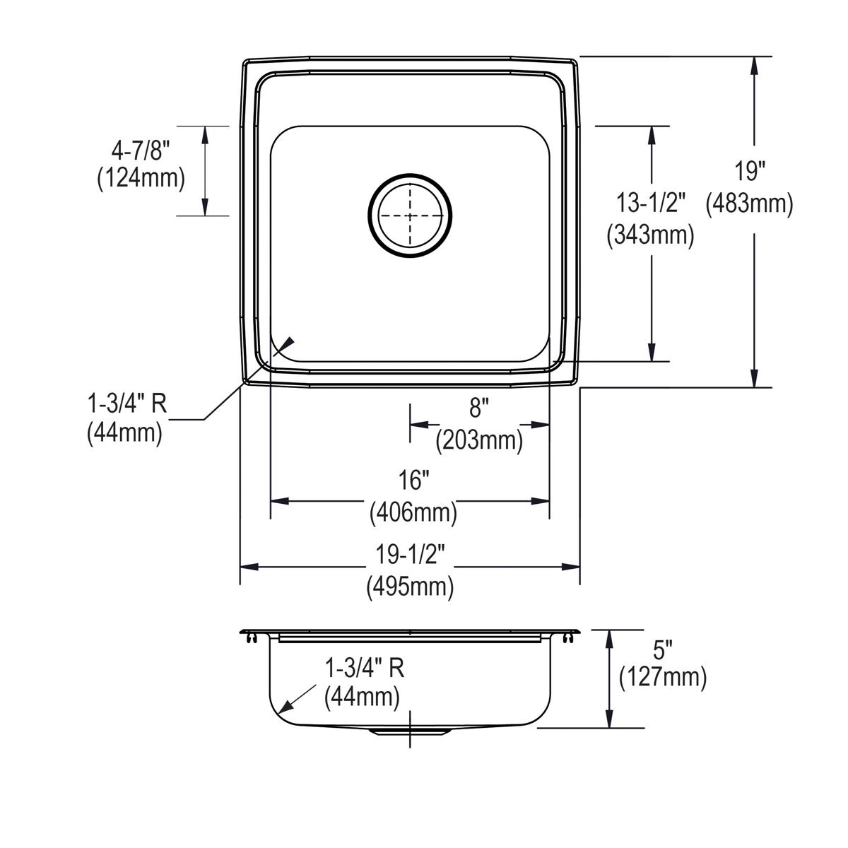 Elkay Lustertone Classic Stainless Steel 19-1/2" x 19" x 5", 1-Hole Single Bowl Drop-in ADA Sink LRAD1919501