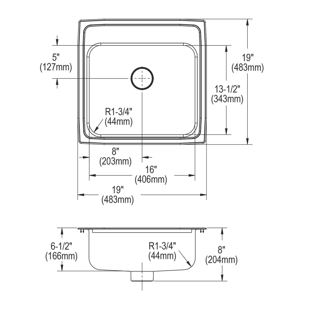 Elkay Lustertone Classic Stainless Steel 19-1/2" x 19" x 6-1/2", 2-Hole Single Bowl Drop-in ADA Sink with Perfect Drain LRAD191965PD2