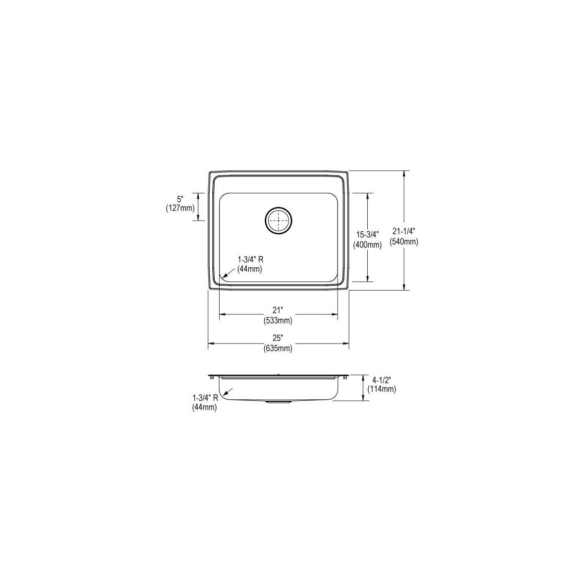 Elkay Lustertone Classic Stainless Steel 25" x 21-1/4" x 4-1/2", Single Bowl Drop-in ADA Sink LRAD2521453