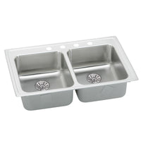 Elkay Lustertone Classic Stainless Steel 33" x 19-1/2" x 6-1/2", 3-Hole Double Bowl Drop-in ADA Sink w/and Quick-clip LRADQ331965PD3