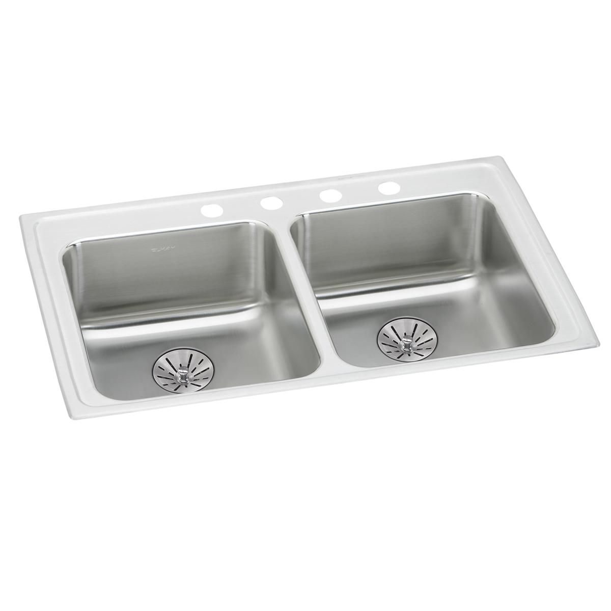 Elkay Lustertone Classic Stainless Steel 33" x 19-1/2" x 6-1/2", 1-Hole Double Bowl Drop-in ADA Sink w/Perfect Drain LRAD331965PD1