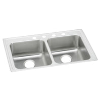Elkay Lustertone Classic Stainless Steel 33" x 19-1/2" x 6-1/2", 4-Hole Equal Double Bowl Drop-in ADA Sink LRAD3319654