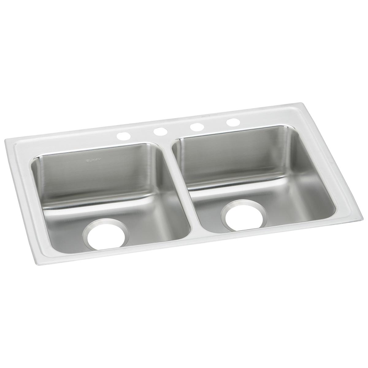 Elkay Lustertone Classic Stainless Steel 33" x 19-1/2" x 4-1/2", 3-Hole Equal Double Bowl Drop-in ADA Sink LRAD3319453