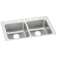 Elkay Lustertone Classic Stainless Steel 33" x 19-1/2" x 5", 3-Hole Equal Double Bowl Drop-in ADA Sink LRAD3319503