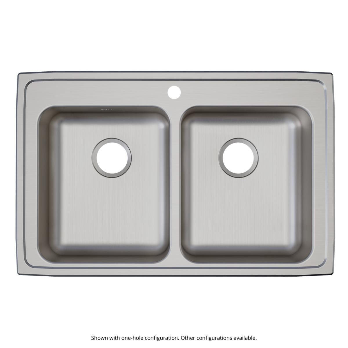 Elkay Lustertone Classic Stainless Steel 33" x 21-1/4" x 6-1/2", 2-Hole Equal Double Bowl Drop-in ADA Sink LRAD3321652