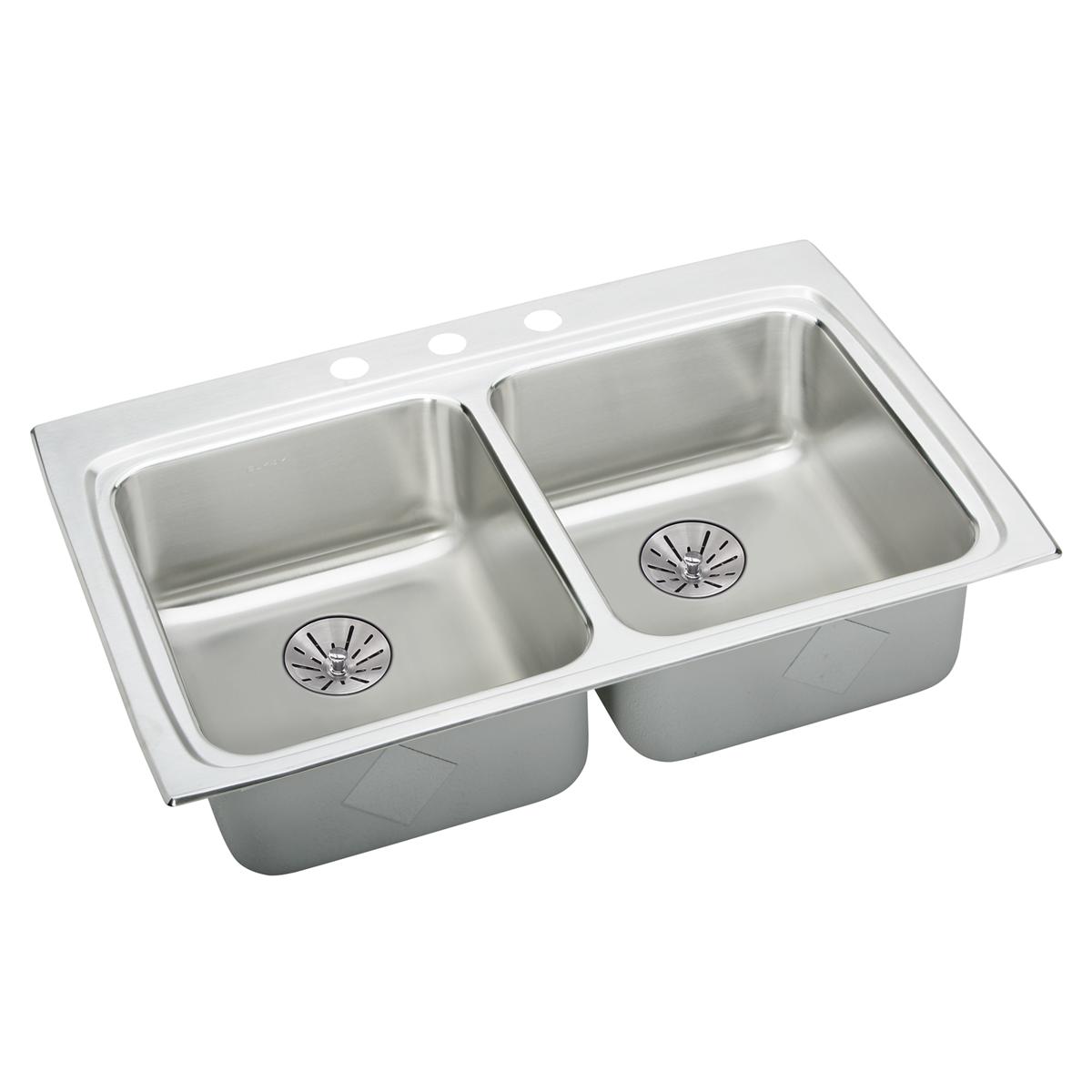 Elkay Lustertone Classic Stainless Steel 33" x 22" x 6-1/2", Equal Double Bowl Drop-in ADA Sink with Perfect Drain LRADQ332265PD1