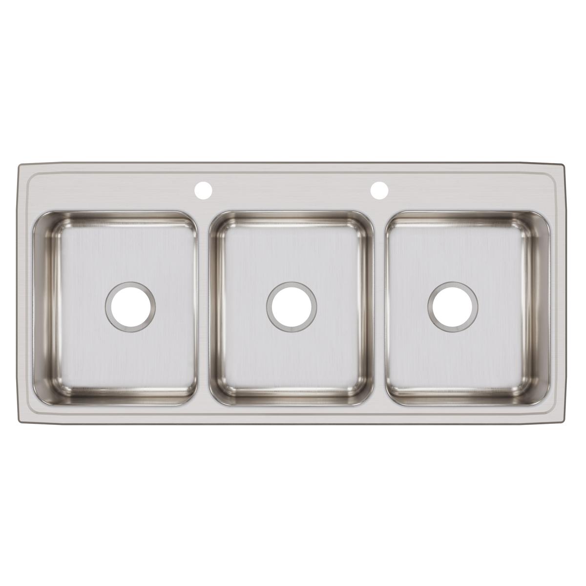 Elkay Lustertone Classic Stainless Steel 46" x 22" x 7-5/8", 2-Hole Triple Bowl Drop-in Sink LTR46222