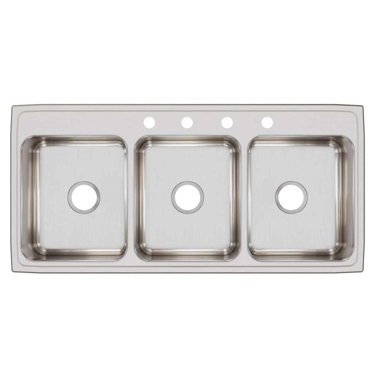 Elkay Lustertone Classic Stainless Steel 46" x 22" x 7-5/8", 4-Hole Triple Bowl Drop-in Sink LTR46224