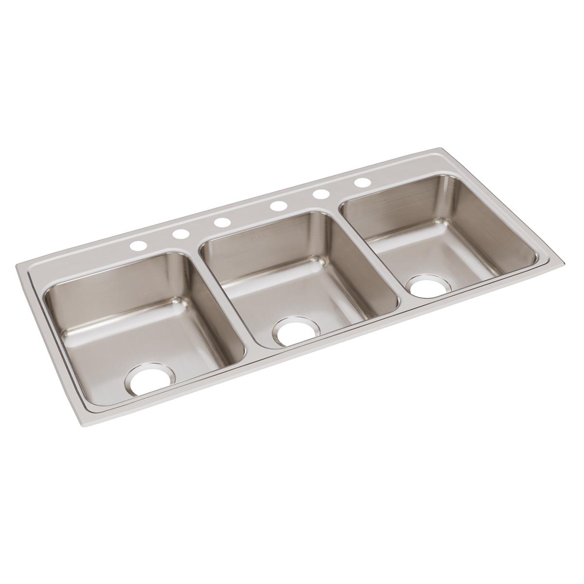 Elkay Lustertone Classic Stainless Steel 46" x 22" x 7-5/8", 6-Hole Triple Bowl Drop-in Sink LTR46226