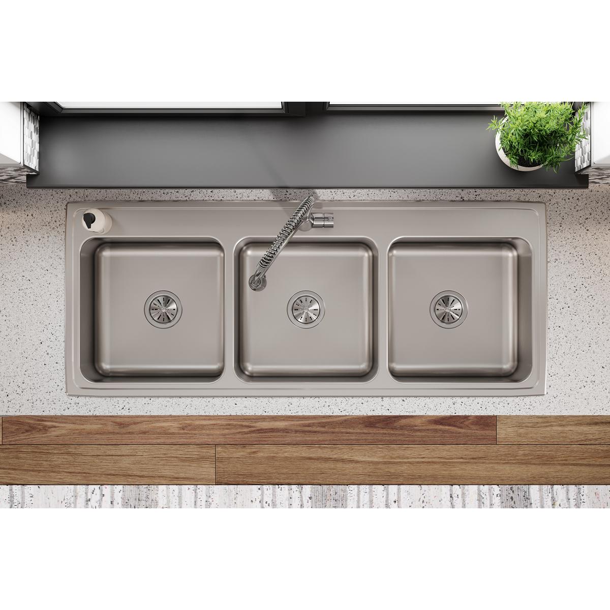 Elkay Lustertone Classic Stainless Steel 54" x 22" x 10-1/8", Triple Bowl Drop-in Sink LTR5422101