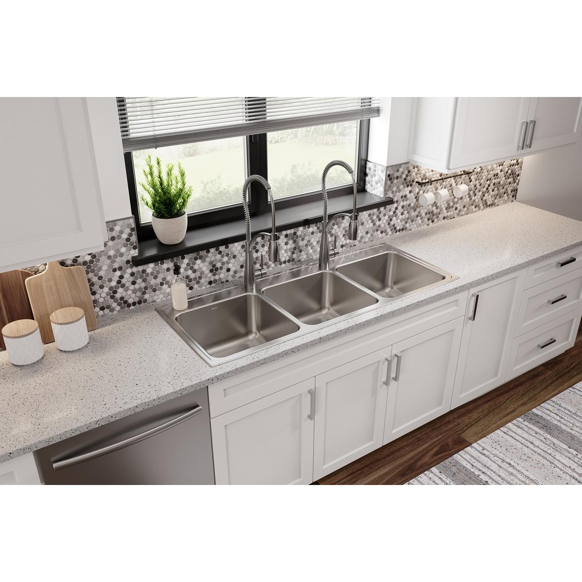 Elkay Lustertone Classic Stainless Steel 54" x 22" x 10-1/8", Triple Bowl Drop-in Sink LTR5422102