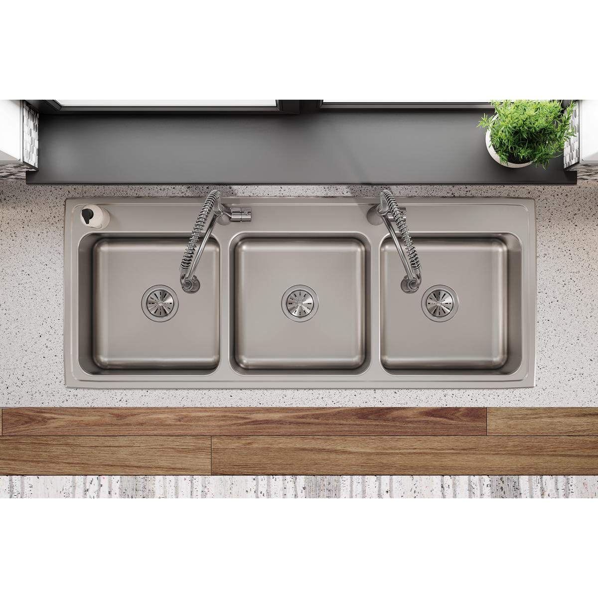 Elkay Lustertone Classic Stainless Steel 54" x 22" x 10-1/8", Triple Bowl Drop-in Sink LTR5422102