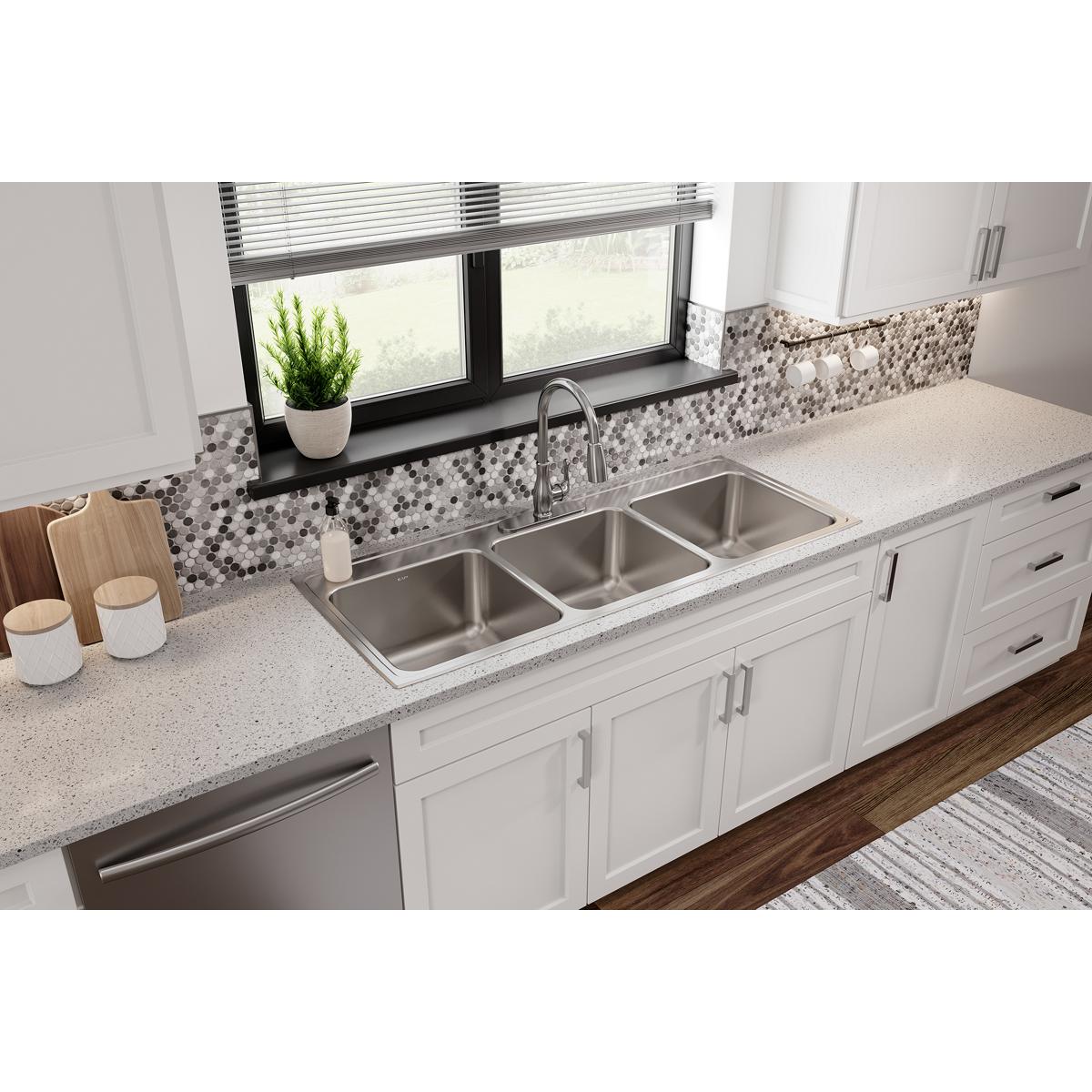 Elkay Lustertone Classic Stainless Steel 54" x 22" x 10-1/8", Triple Bowl Drop-in Sink LTR5422103