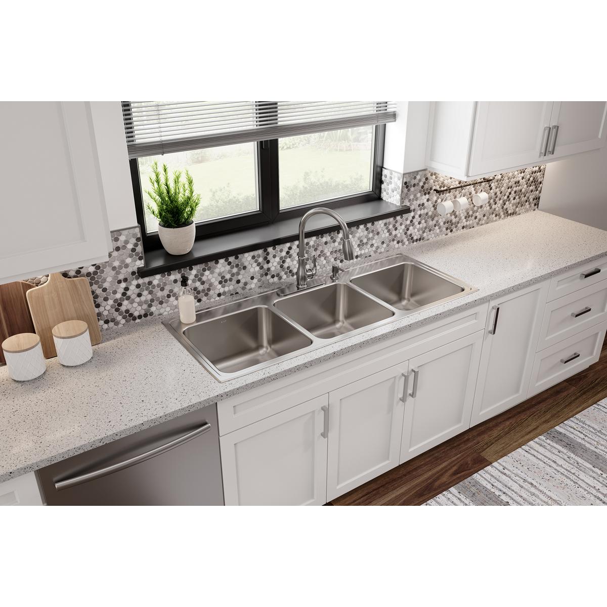 Elkay Lustertone Classic Stainless Steel 54" x 22" x 10-1/8", Triple Bowl Drop-in Sink LTR5422104