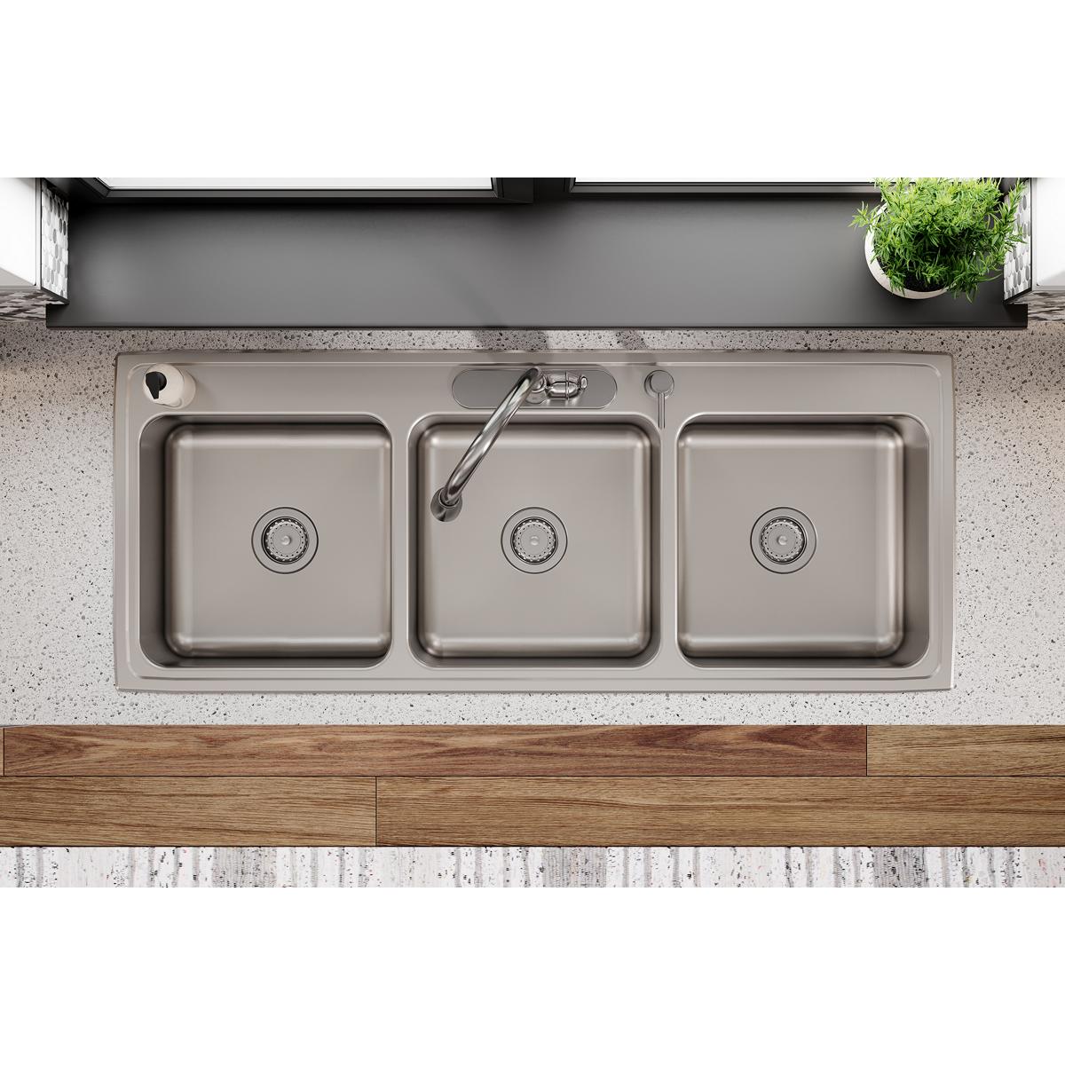 Elkay Lustertone Classic Stainless Steel 54" x 22" x 10-1/8", Triple Bowl Drop-in Sink LTR5422104