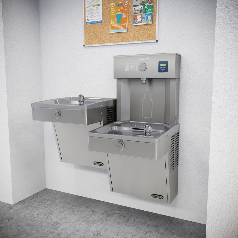 Elkay ezH2O Vandal-Resistant Bottle Filling Station & Bi-Level Cooler, Filtered, 8.0 GPH, Stainless Steel LVRCTL8WSK