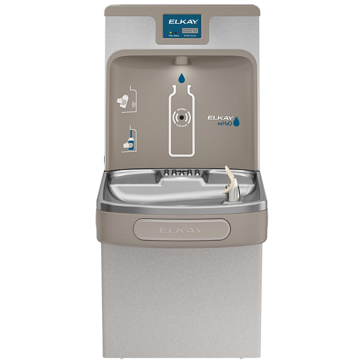Elkay Enhanced Bottle Filler & Single ADA Cooler Refrigerated Light Gray Granite High Capacity Lead Drop Down Wrapper LZS8WSLP