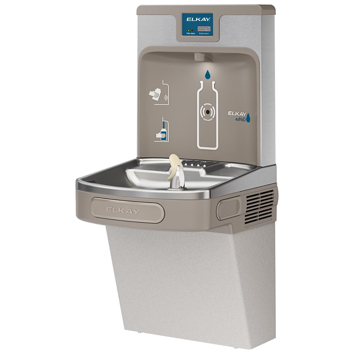 Elkay Enhanced Bottle Filler & Single ADA Cooler Refrigerated Light Gray Granite High Capacity Lead Drop Down Wrapper LZS8WSLP