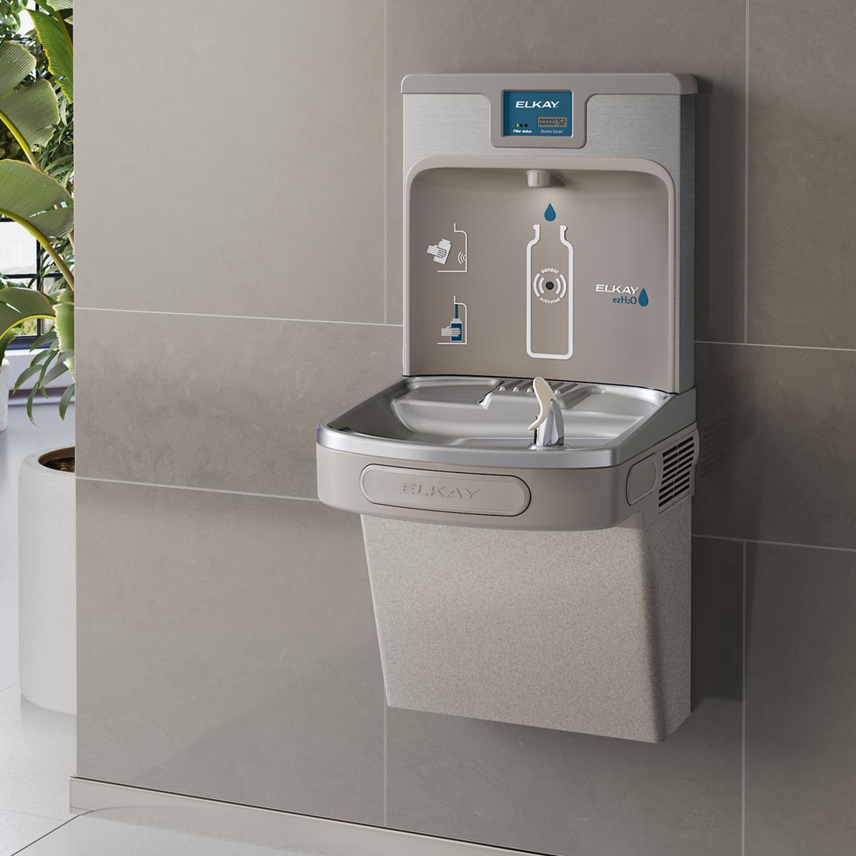 Elkay Enhanced Bottle Filler & Single ADA Cooler Refrigerated Light Gray Granite High Capacity Lead Drop Down Wrapper LZS8WSLP