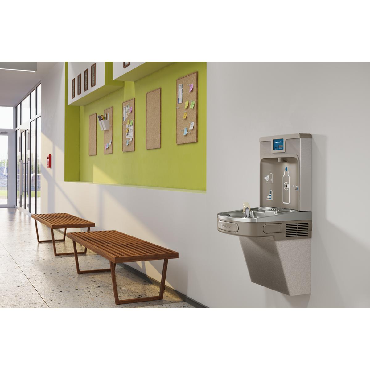 Elkay Enhanced Bottle Filler & Single ADA Cooler Refrigerated Light Gray Granite High Capacity Lead Drop Down Wrapper LZS8WSLP