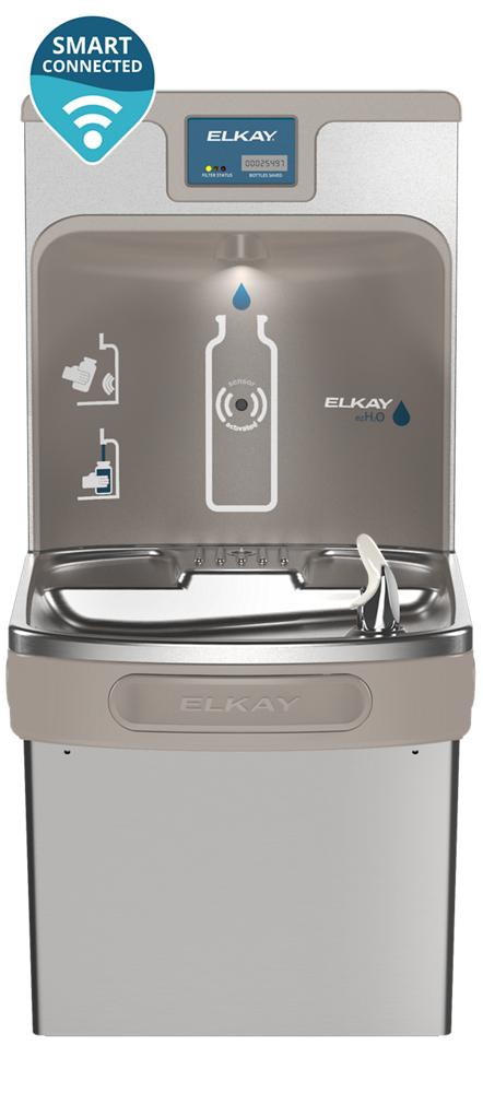 Elkay Enhanced Connected Bottle Filler & Single ADA Cooler Refrig Stainless High Capacity Lead Reduction Drop Down Wrapper LZS8WSSP-W1