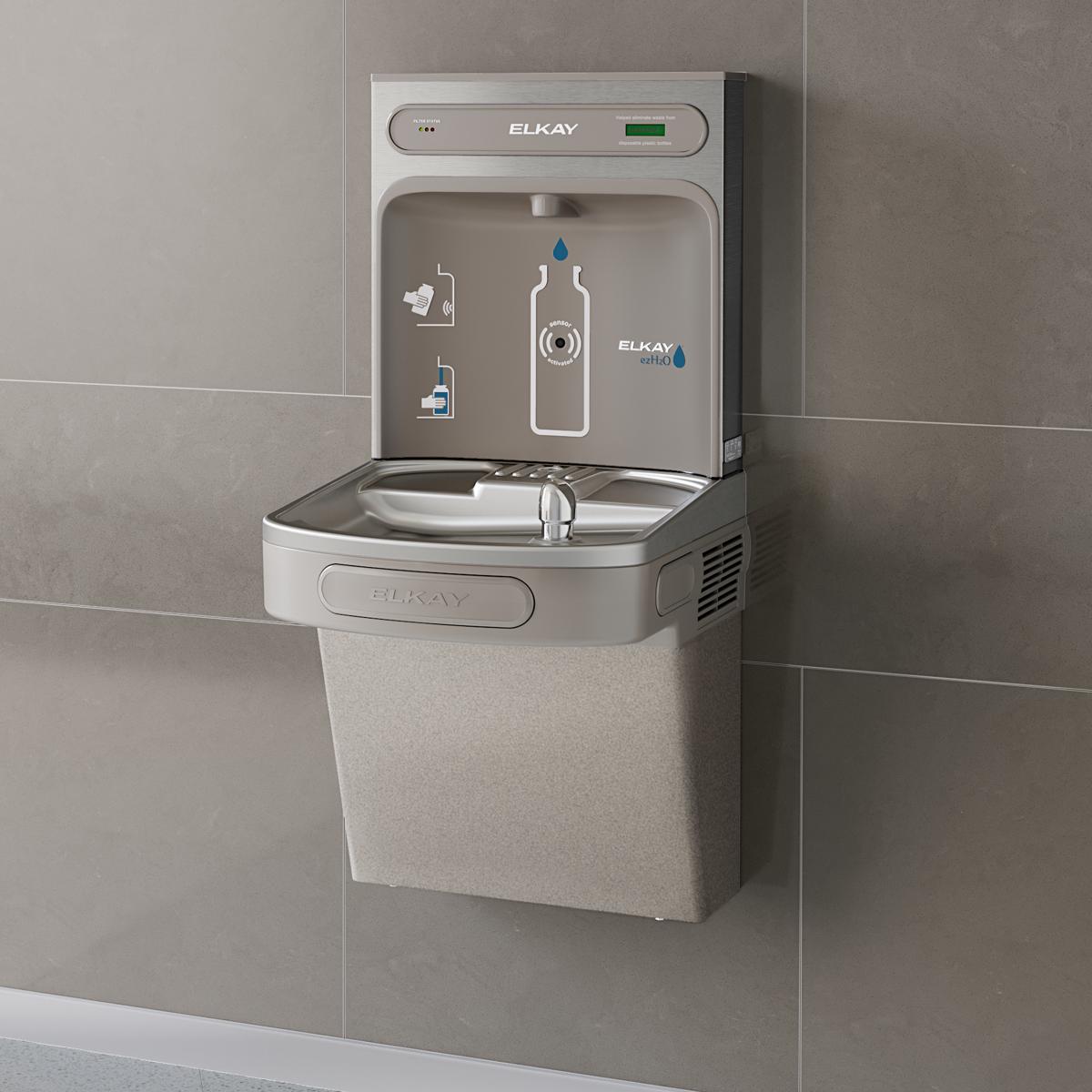 Elkay ezH2O Bottle Filling Station with Single ADA Vandal-Resistant Cooler, Filtered Non-Refrigerated Light Gray LZSDWSVRLK