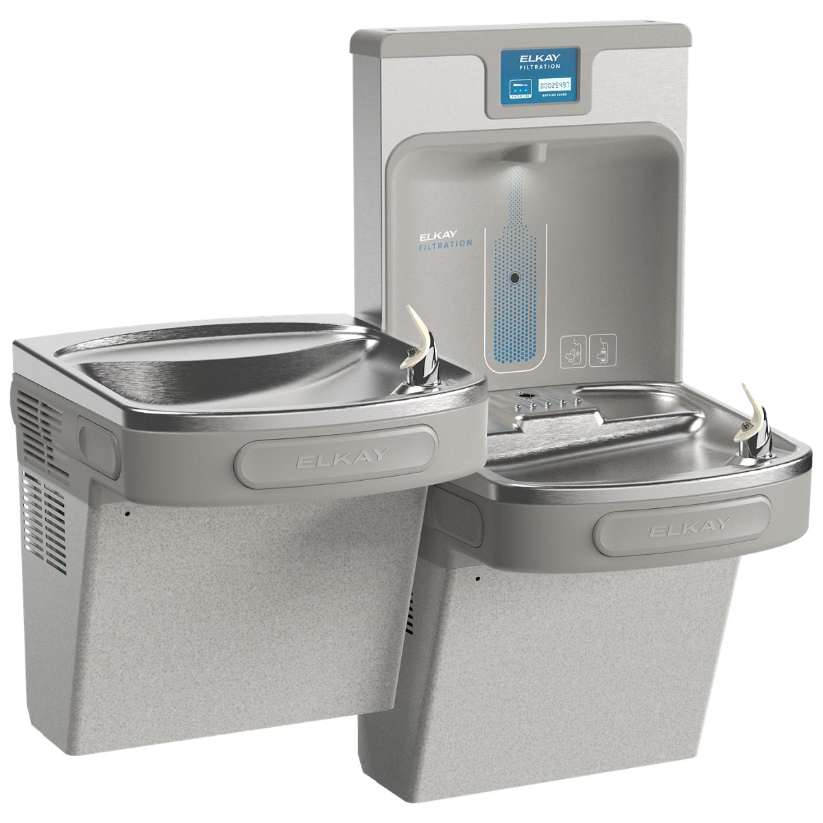 Elkay Enhanced Bottle Filler & Bi-Level ADA Cooler Refrigerated Light Gray Granite High Capacity Lead Drop Down Wrapper LZSTL8WSLP