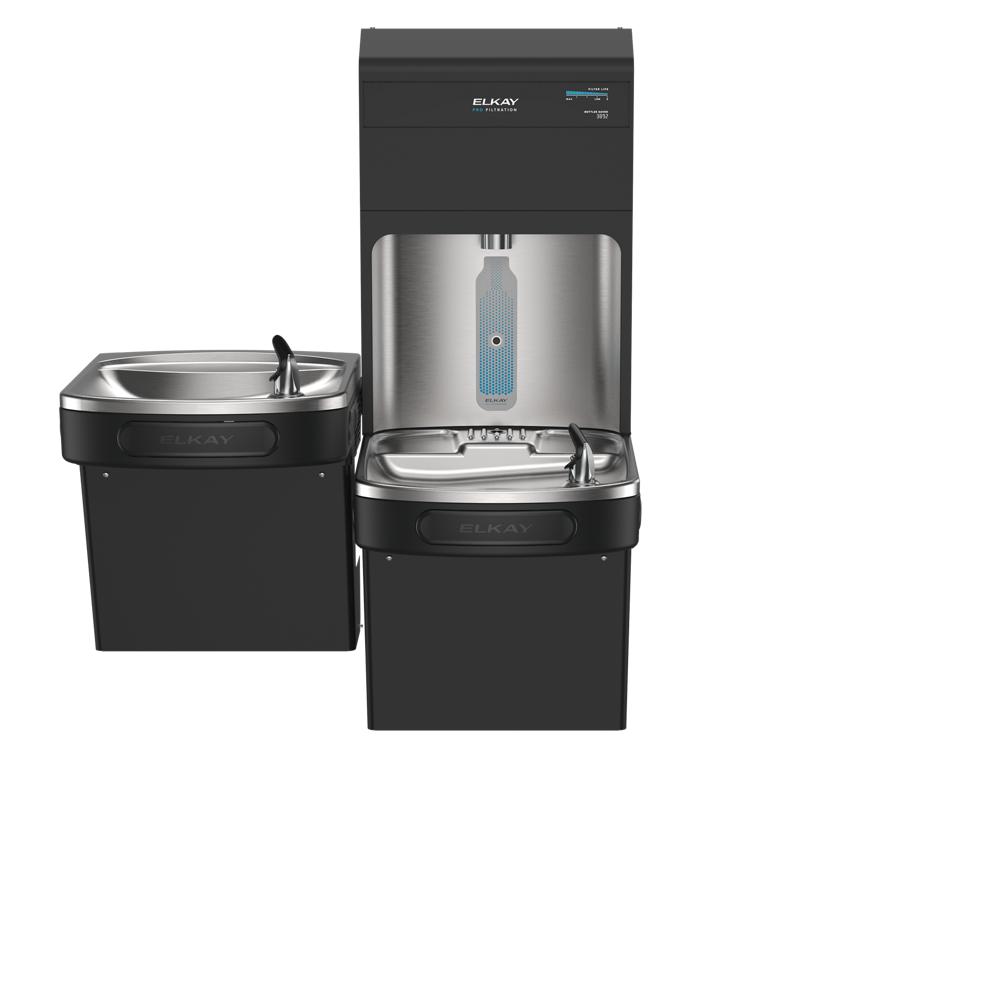Elkay Pro Filtration Bottle Filling Station & Bi-Level ADA Cooler Non-Ref Black Total PFAS** + Sediment Prefilter LZSTLDWSBPRO-FLP4-FSR5