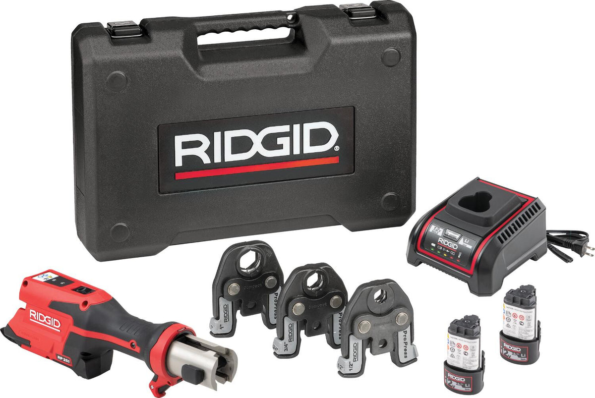 Viega 99732 RIDGID RP 251 Compact Press Tool Kit, PureFlow Press Jaws 1/2, 3/4, 1 in