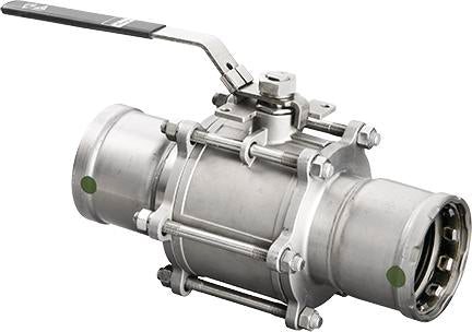 Viega 86675 MegaPress 316 3-Piece Ball Valve, 4", Press x Press