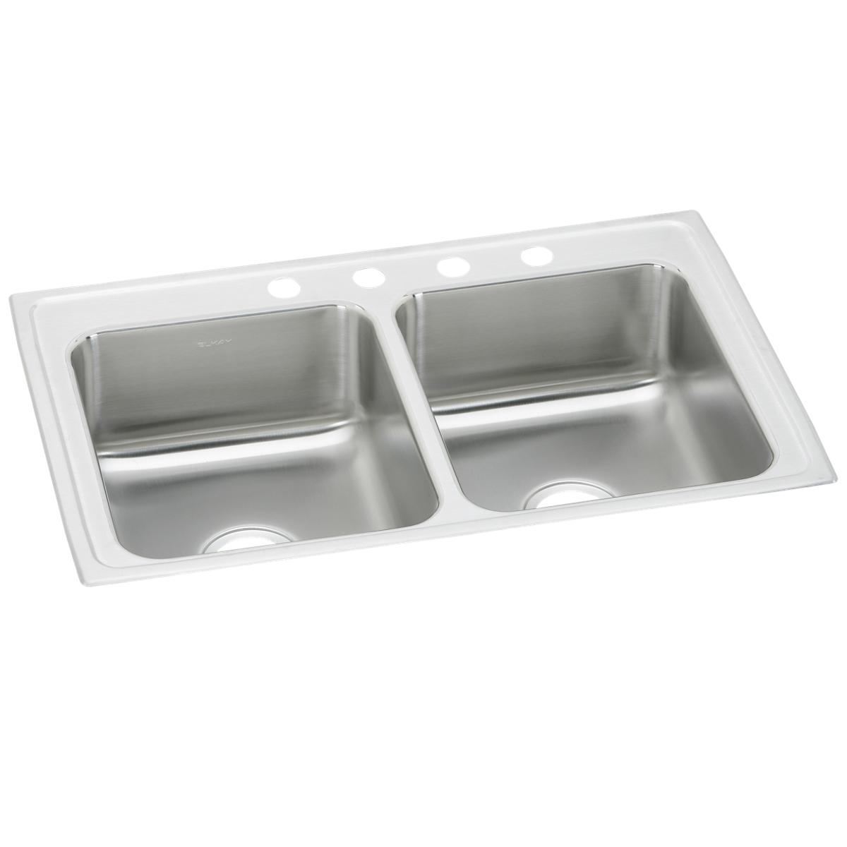 Elkay Celebrity Stainless Steel 33" x 21-1/4" x 7-1/2", 4-Hole Equal Double Bowl Drop-in Sink PSR33214