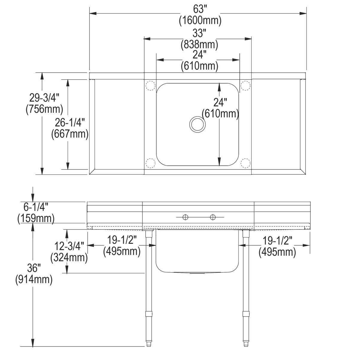 Elkay Rigidbilt Stainless Steel 33" x 29-3/4" x 12-3/4" Floor Mount, Single Compartment Scullery Sink w/ Drainboard RNSF8124LR2