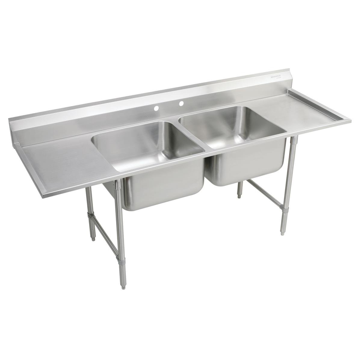 Elkay Rigidbilt Stainless Steel 89-1/4" x 29-3/4" x 12-3/4" Floor Mount, Double Compartment Scullery Sink Drainboard RNSF8248LR2