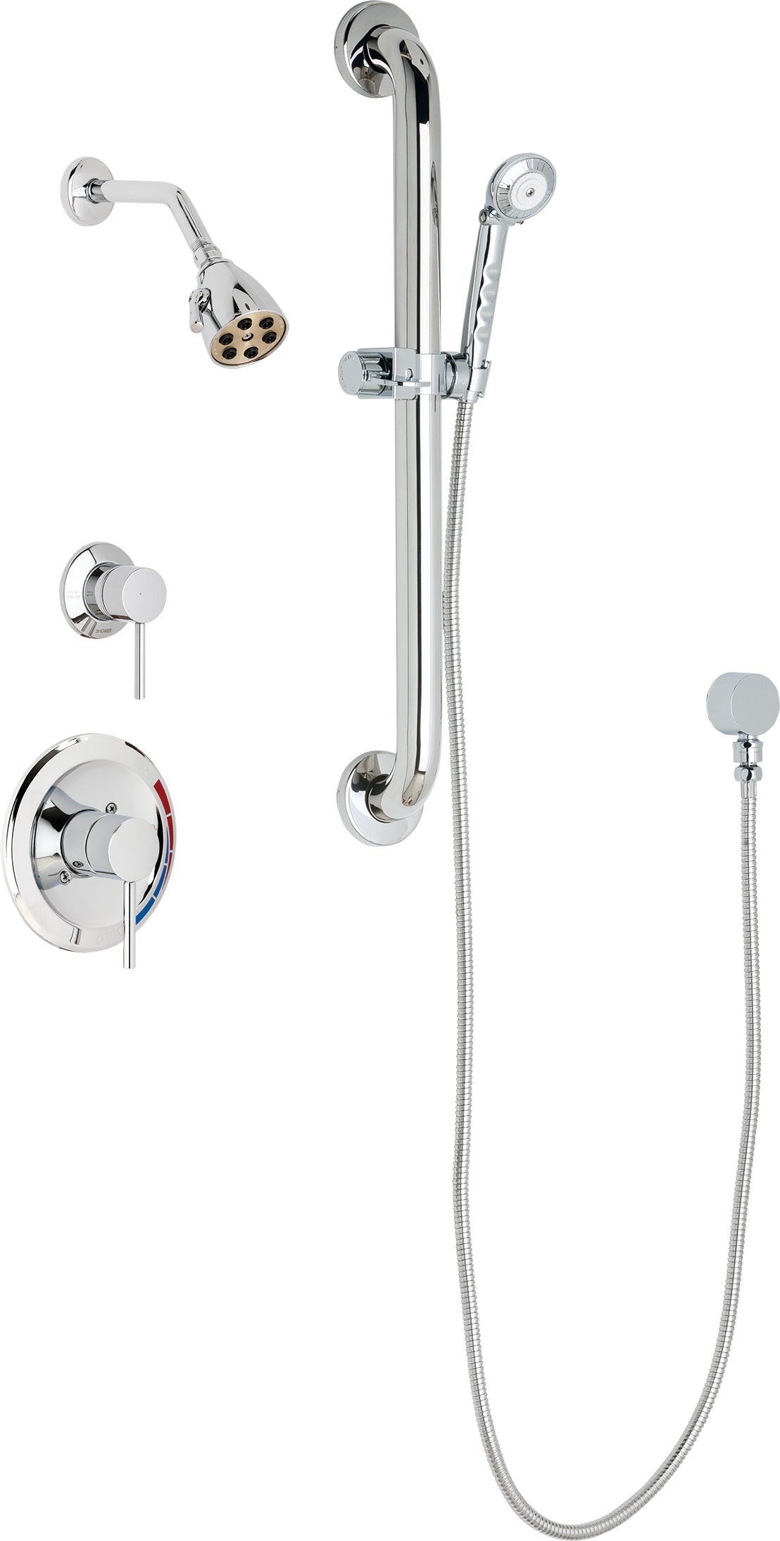 Chicago Faucets SH-PB1-11-023 1/2" Pressure balancing shower system with hand spray and 24" ADA grab bar