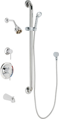 Chicago Faucets SH-PB1-11-124 1/2" Pressure balancing tub and shower system with hand spray and 36" ADA grab bar
