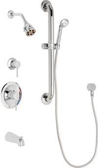 Chicago Faucets SH-PB1-11-133 1/2" Pressure balancing tub and shower system with hand spray and 24" ADA grab bar