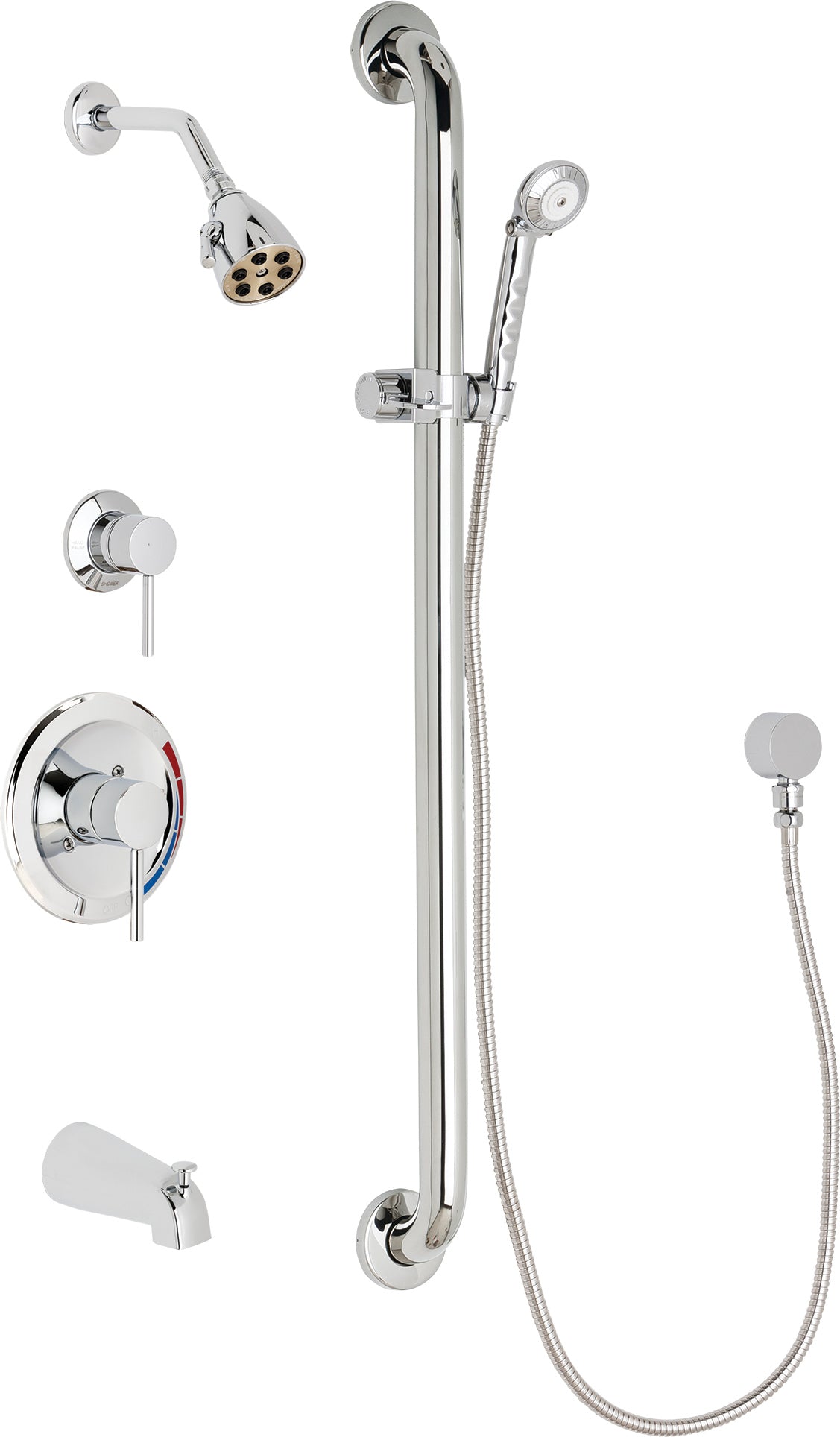 Chicago Faucets SH-PB1-11-134 1/2" Pressure balancing tub and shower system with hand spray and 36" ADA grab bar
