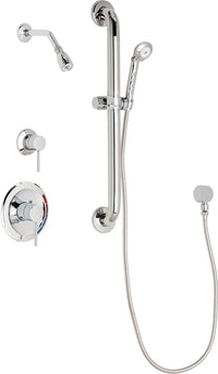 Chicago Faucets SH-PB1-13-013 1/2" Pressure balancing shower system with hand spray and 24" ADA grab bar