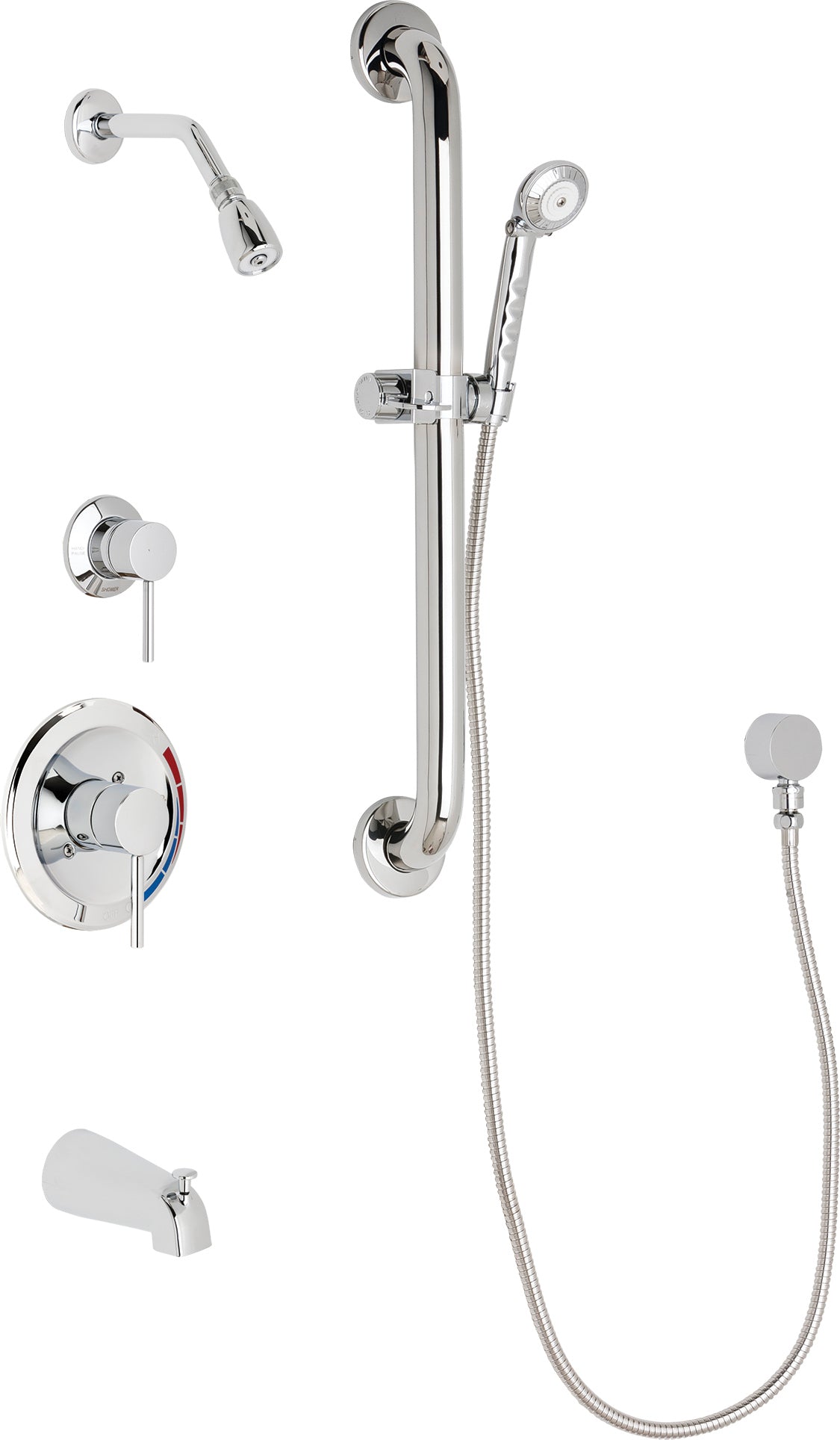 Chicago Faucets SH-PB1-13-133 1/2" Pressure balancing tub and shower system with hand spray and 24" ADA grab bar