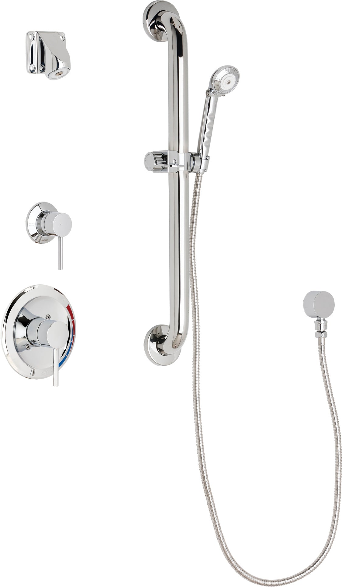 Chicago Faucets SH-PB1-14-033 1/2" Pressure balancing shower system with hand spray and 24" ADA grab bar