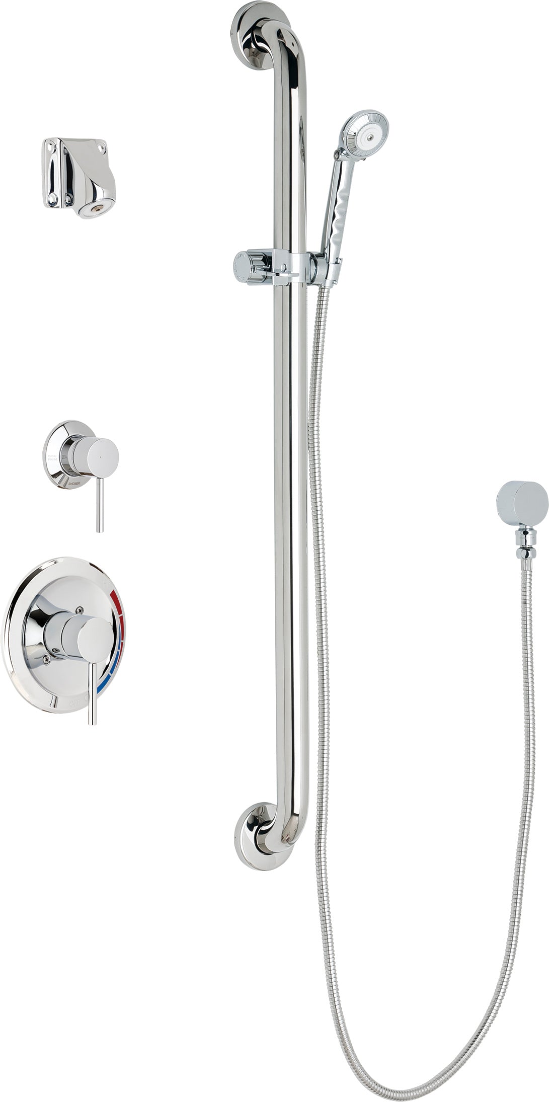 Chicago Faucets SH-PB1-14-044 1/2" Pressure balancing shower system with hand spray and 36" ADA grab bar