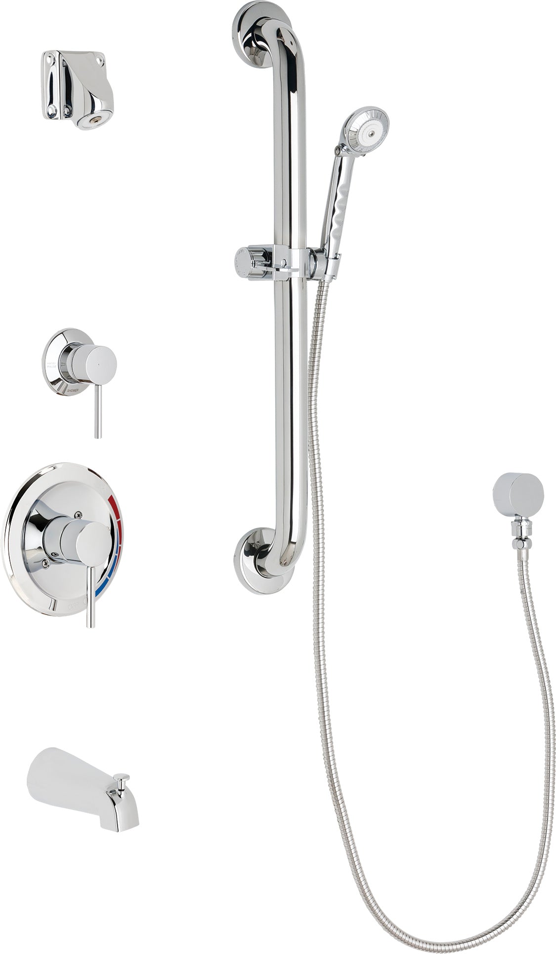 Chicago Faucets SH-PB1-14-133 1/2" Pressure balancing tub and shower system with hand spray and 24" ADA grab bar