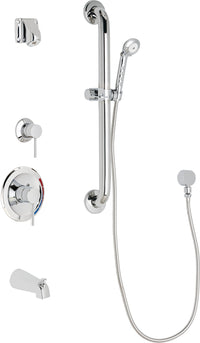 Chicago Faucets SH-PB1-14-133 1/2" Pressure balancing tub and shower system with hand spray and 24" ADA grab bar