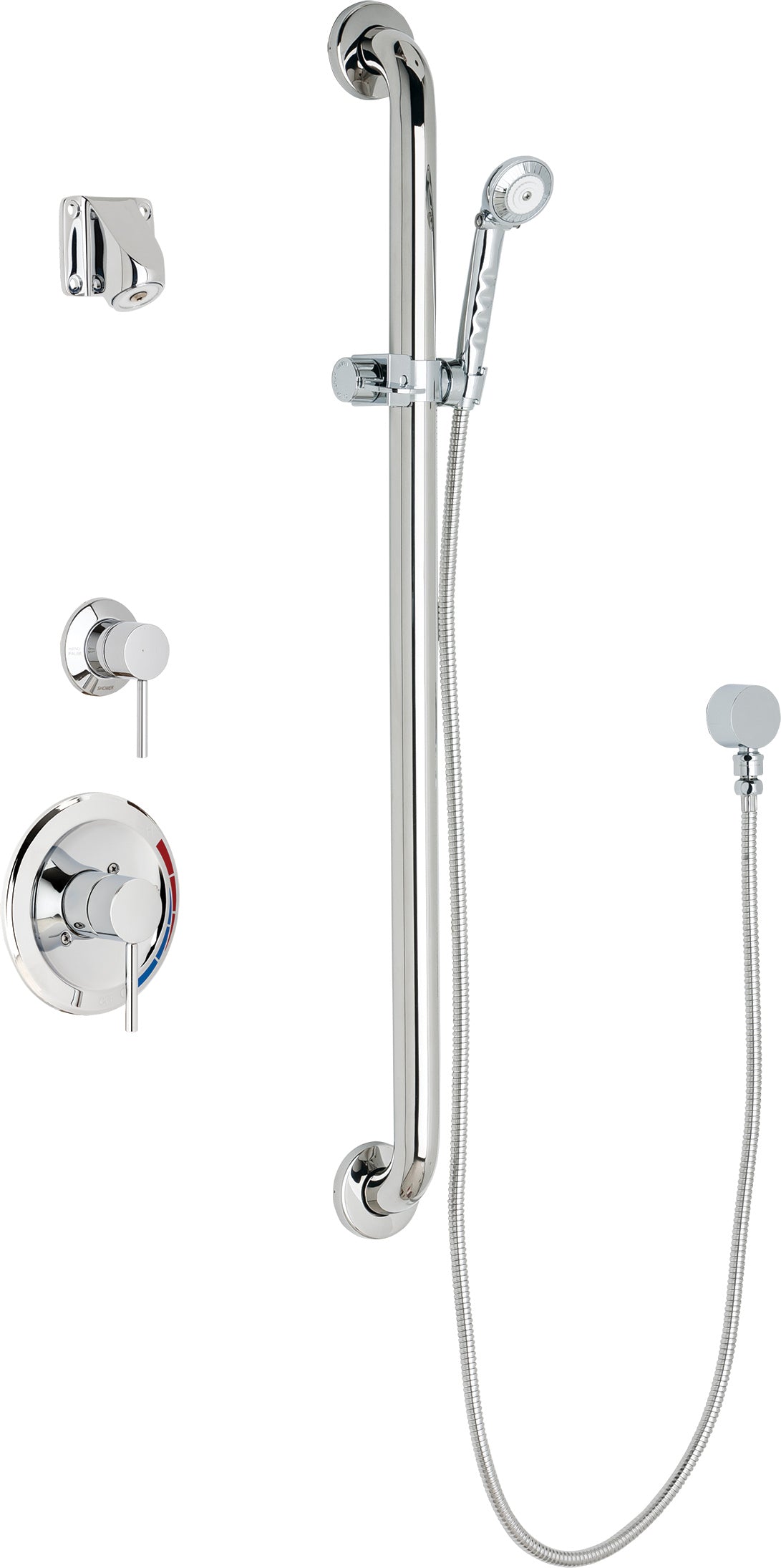 Chicago Faucets SH-PB1-15-024 1/2" Pressure balancing shower system with hand spray and 36" ADA grab bar