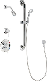 Chicago Faucets SH-PB1-16-013 1/2" Pressure balancing shower system with hand spray and 24" ADA grab bar
