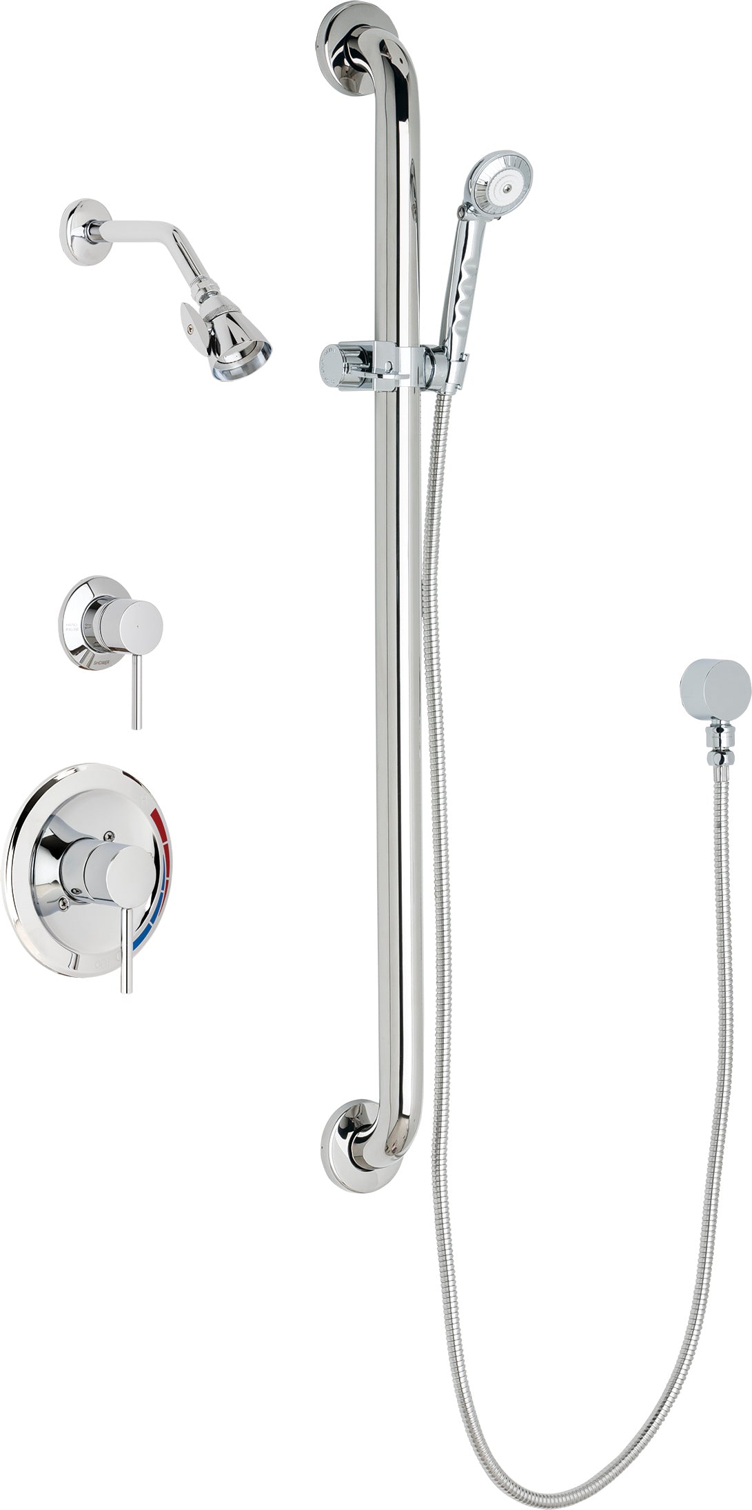 Chicago Faucets SH-PB1-16-024 1/2" Pressure balancing shower system with hand spray and 36" ADA grab bar