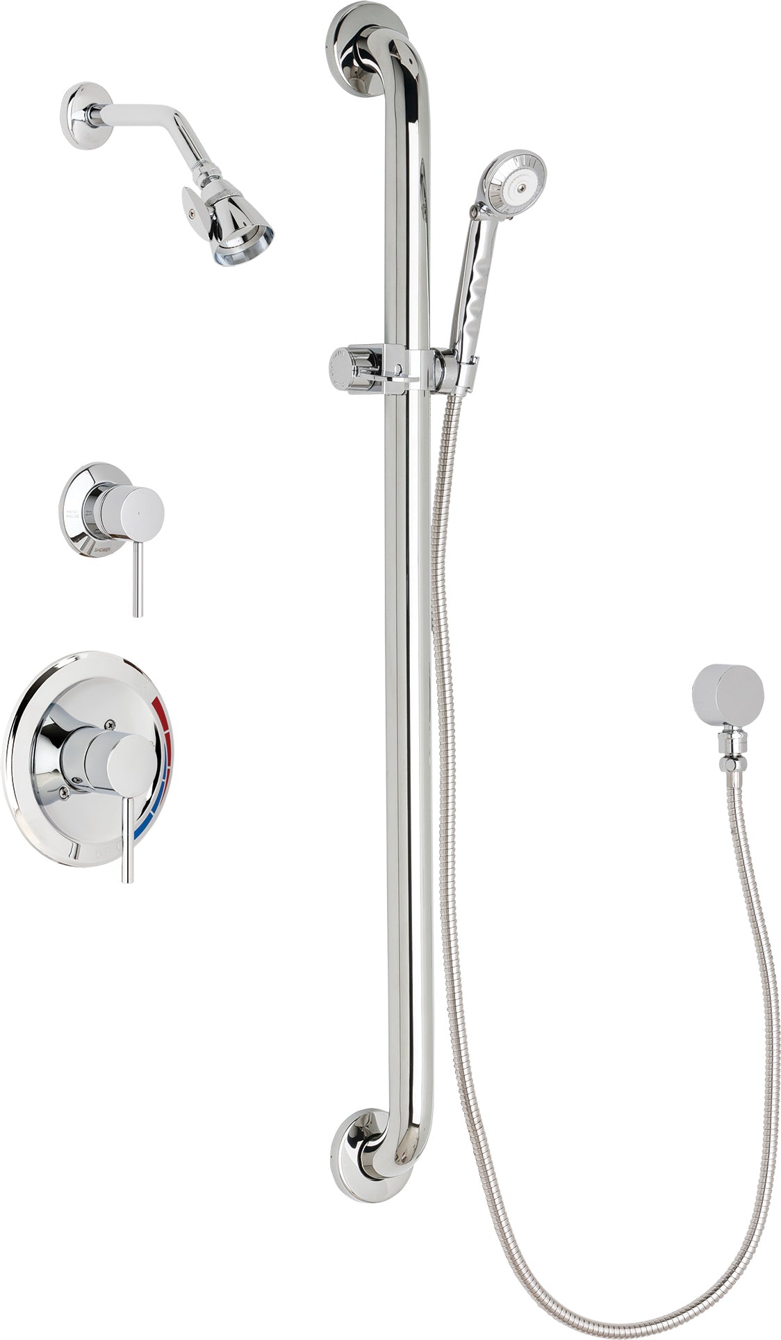 Chicago Faucets SH-PB1-17-034 1/2" Pressure balancing shower system with hand spray and 36" ADA grab bar