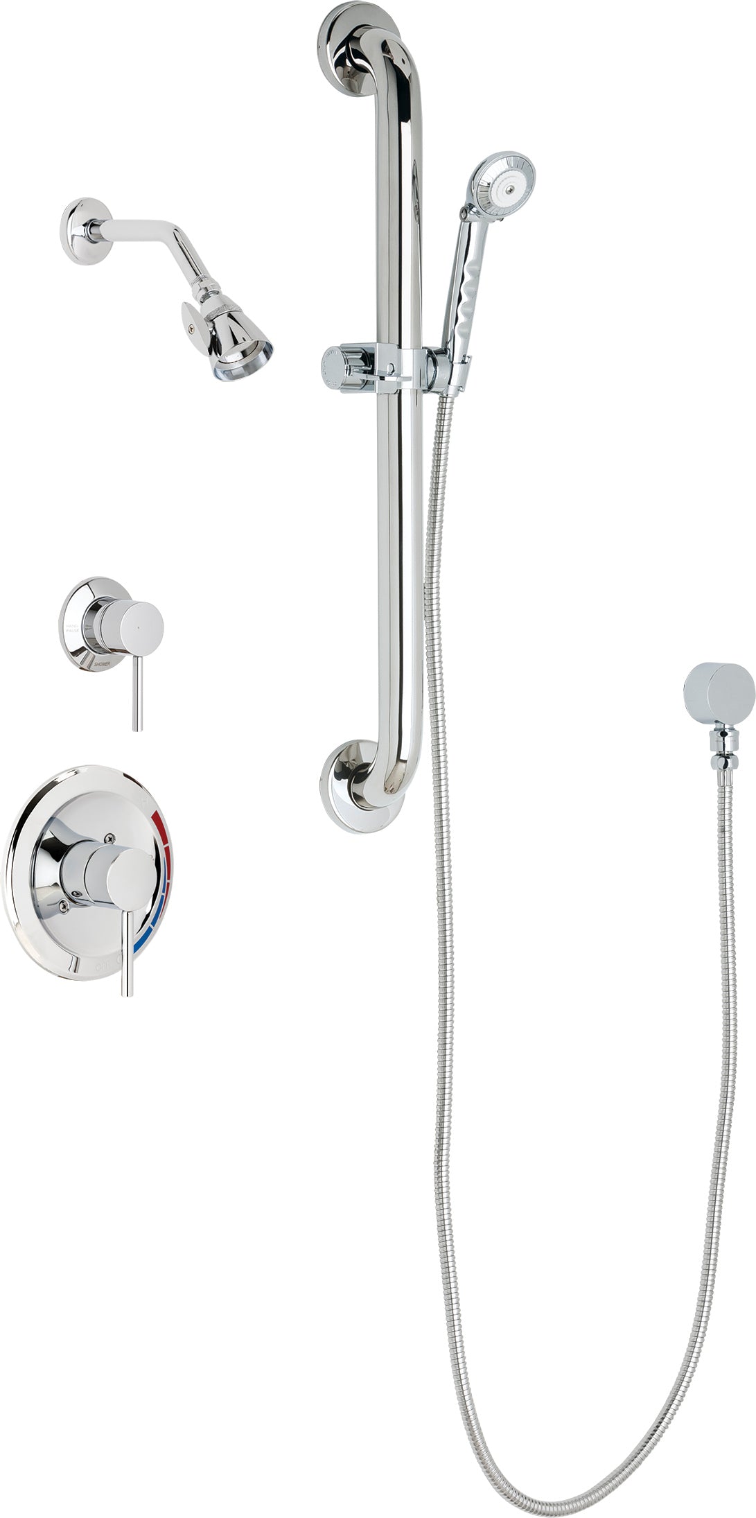 Chicago Faucets SH-PB1-17-043 1/2" Pressure balancing shower system with hand spray and 24" ADA grab bar