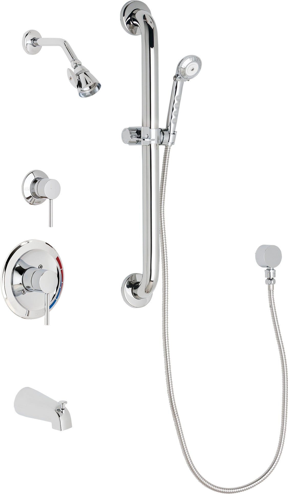 Chicago Faucets SH-PB1-17-133 1/2" Pressure balancing tub and shower system with hand spray and 24" ADA grab bar